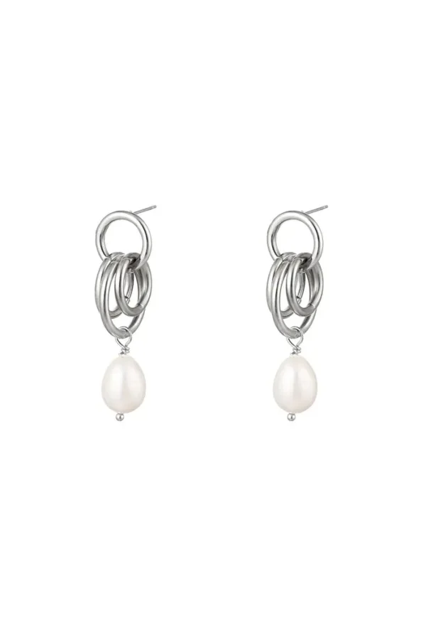Oorbel pearl twinkle hoops silver